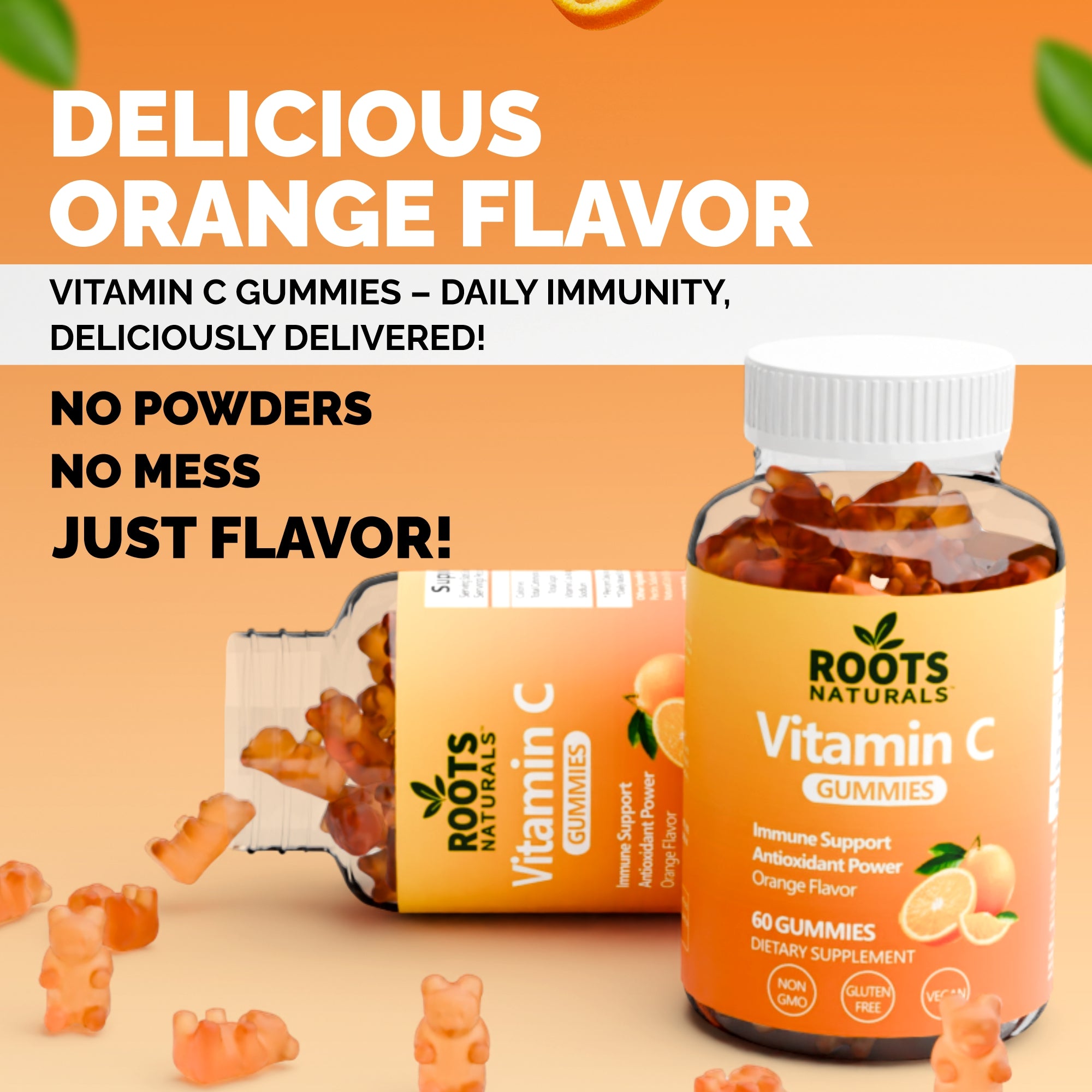 Roots Naturals™ Vitamin C Gummies – Orange Flavor (60 Gummies)