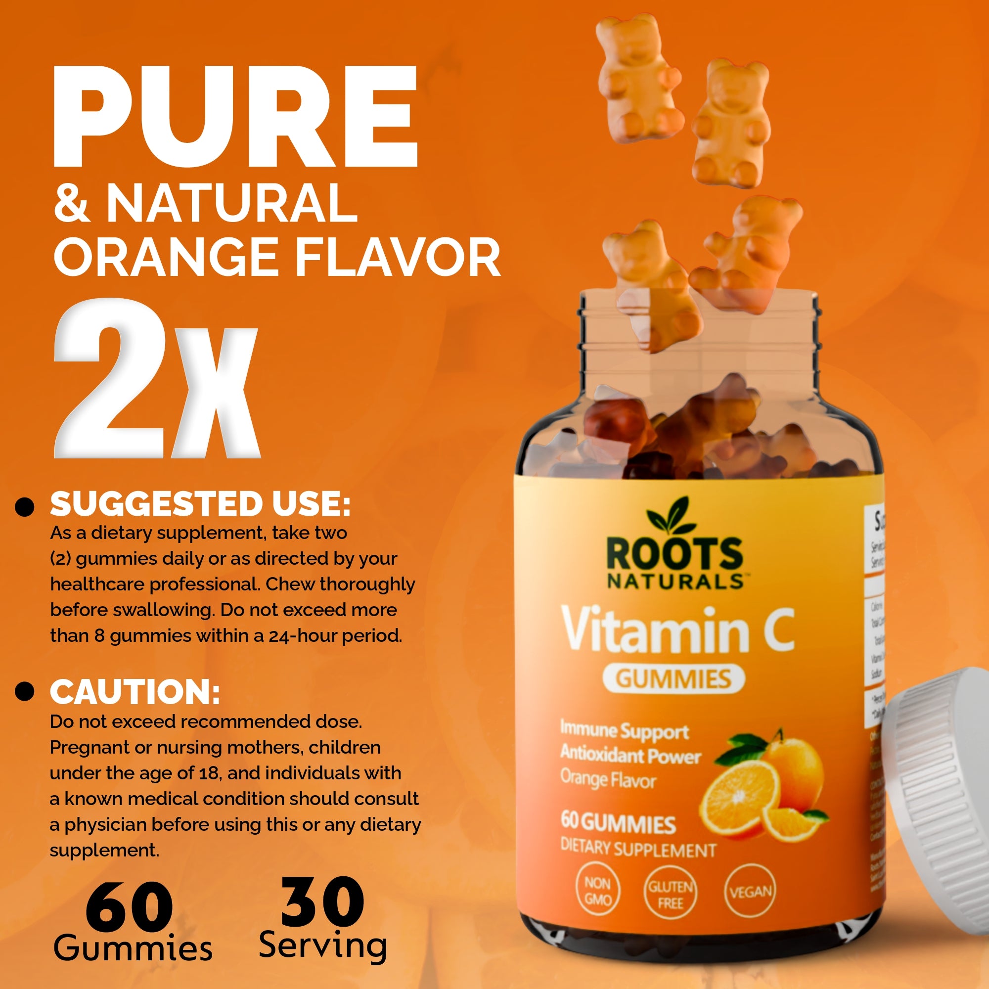 Roots Naturals™ Vitamin C Gummies – Orange Flavor (60 Gummies)