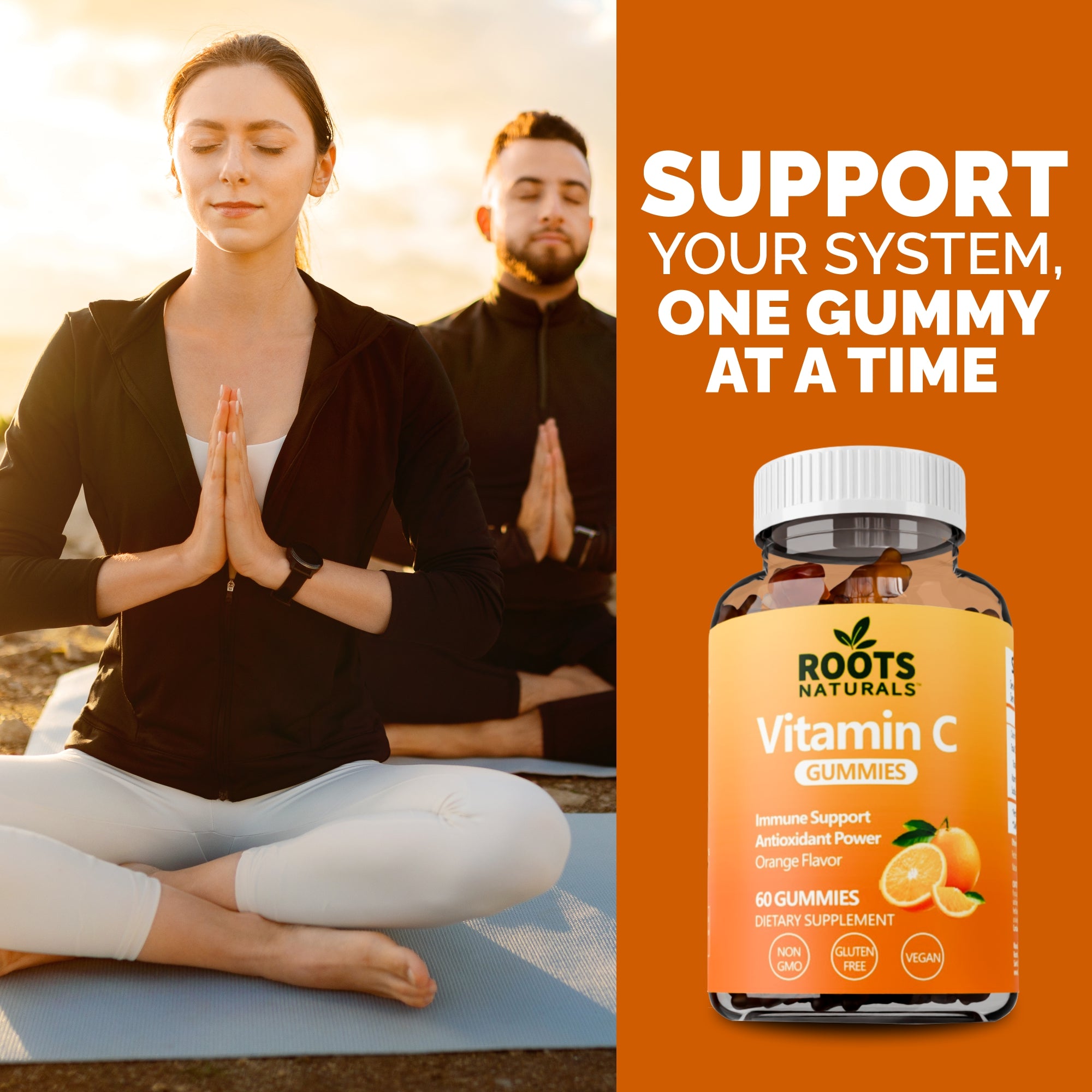Roots Naturals™ Vitamin C Gummies – Orange Flavor (60 Gummies)